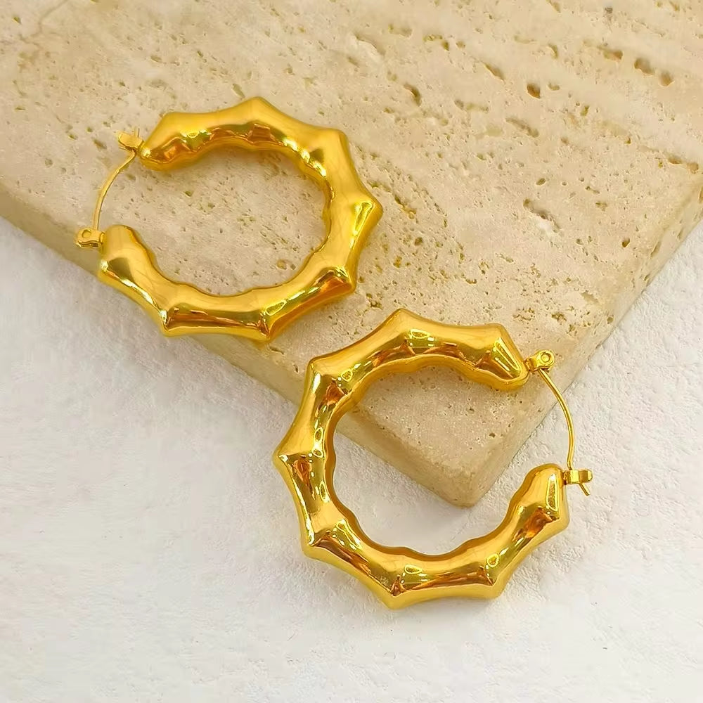 New Punk Bamboo round Gold Earrings Hoop Thick Earrings Twisted Big Metal Geometric for Women Drop Earrings Fashionable My Store