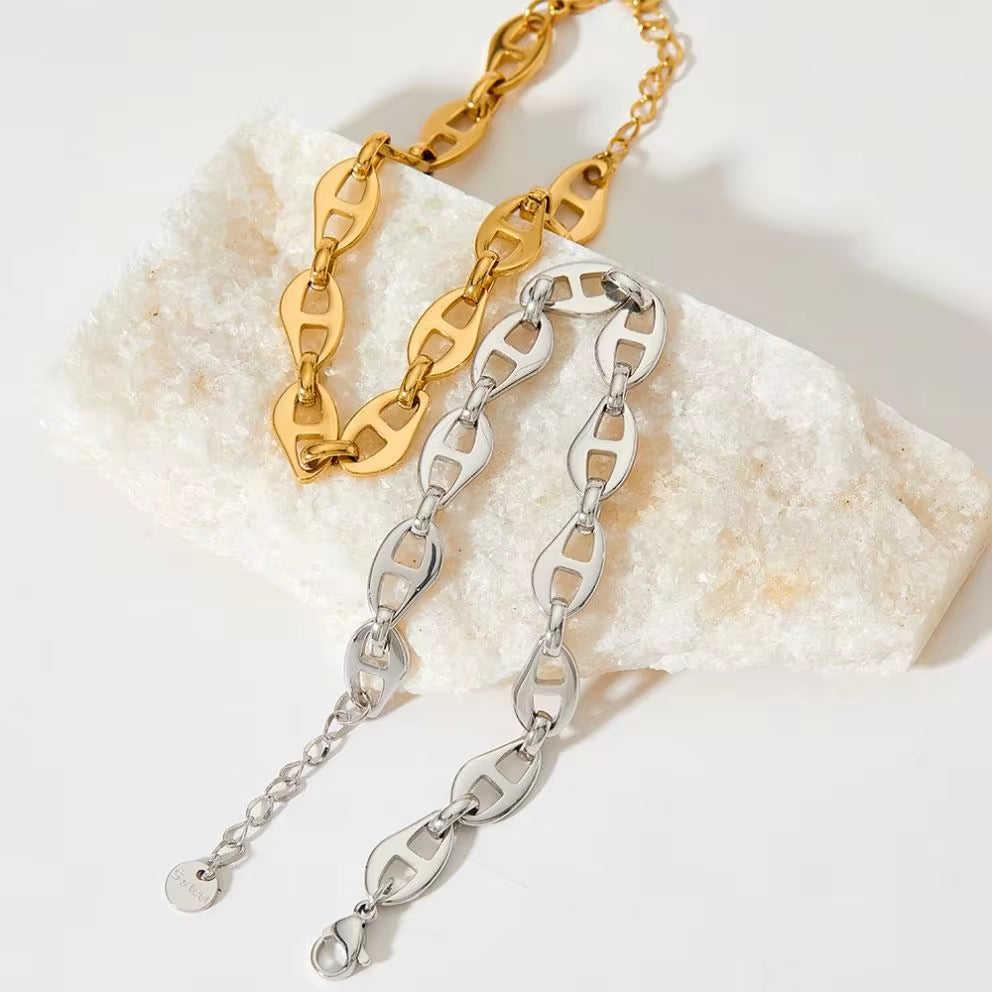 Ins Fashion Gold Plated Stainless Steel Pig Nose Designer Necklace Bracelet Jewelry Set for Women My Store