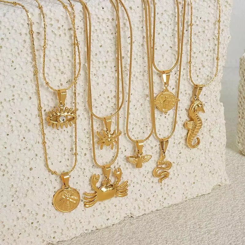 Plated 18K Gold Stainless Steel Ocean Summer Beach Style Jewelry Ocean Animal Seahorse Pendant Necklace My Store