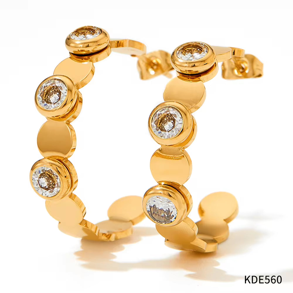 Waterproof Charm Fashion Jewelry 18K Gold Plated Stainless Steel Green Colorful Cubic Zirconia Hoop Earrings Women My Store