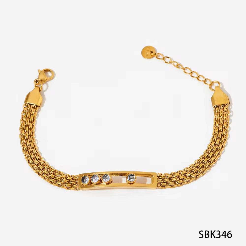Vintage Waterproof Sliding Crystal Zircon Bracelet Tarnish Free Stainless Steel Fashion Jewelry Mesh Chain Bracelets Women My Store
