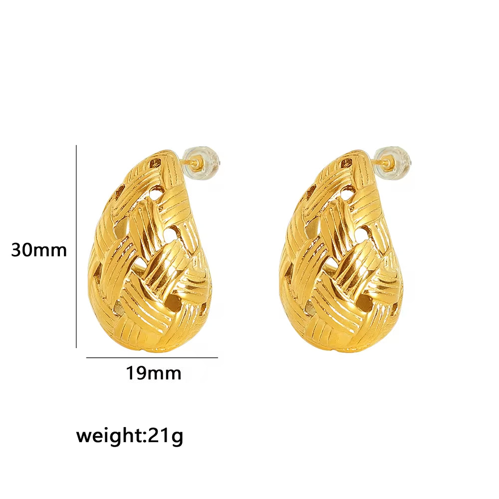 JEWELRY EH63 18K Gold Plated Stainless Steel Women Fashion Waterdrop Waterproof Jewelry Hollow Drop Earrings My Store