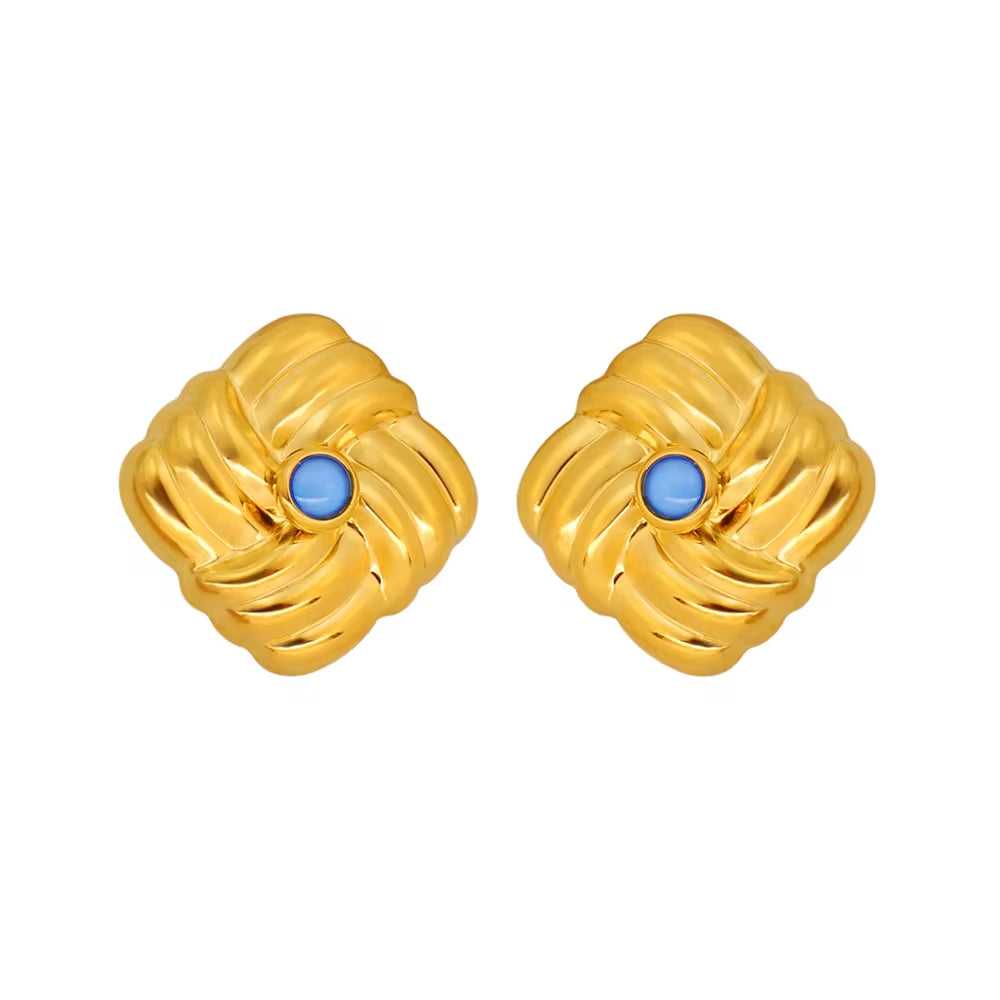 Classic Textured Geometric Stainless Steel Ear Stud Girl Women'S Golden Jewelry Square Knot Earrings Wholesale My Store