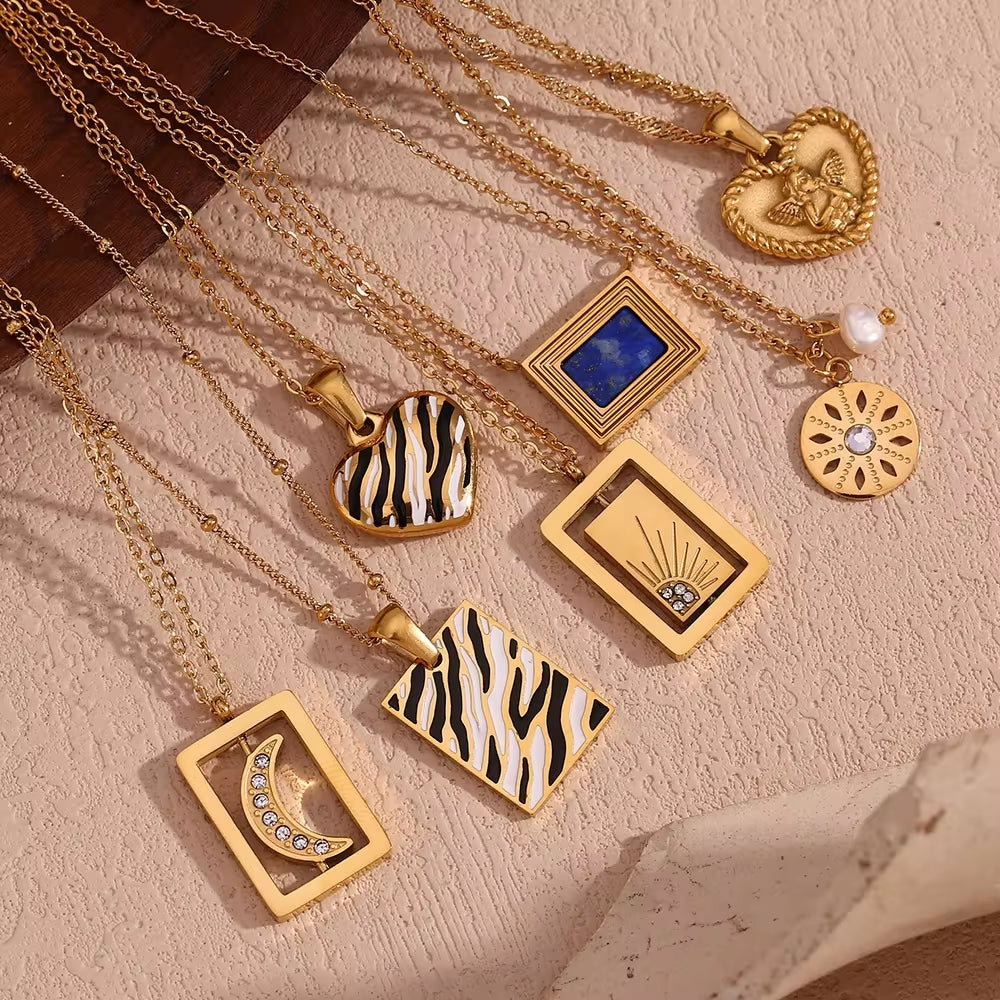 Wholesale Fashion Gold Plated Necklace Set Tarnish Free Jewelry Enamel Stainless Steel Pendant Necklace My Store