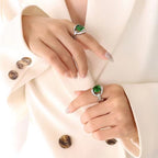 Gold Plated Stainless Steel Link Chain CZ Finger Titanium Steel Green Ring for Women My Store