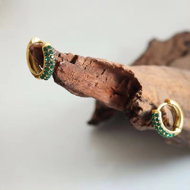 Designer Custom Bohemian Fashion 18K Gold Plated Stainless Steel American Cz Zirconia Huggie Earrings My Store