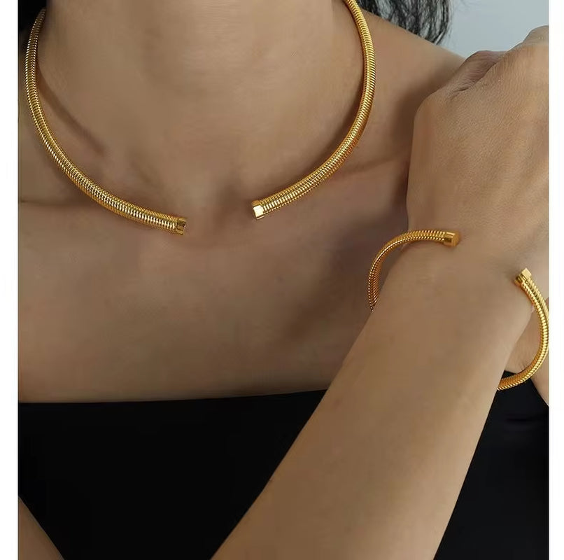 JEWELRY XL34-SZ08-EH34 Fashion Threaded Wide Face Retro Bracelet Stacking Personalized Metal Snake Necklace Earrings My Store