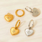 Wholesale Custom Pvd 18K Gold Plated Stainless Steel Jewelry North Star Heart Dangle Charm Hoop Earrings My Store