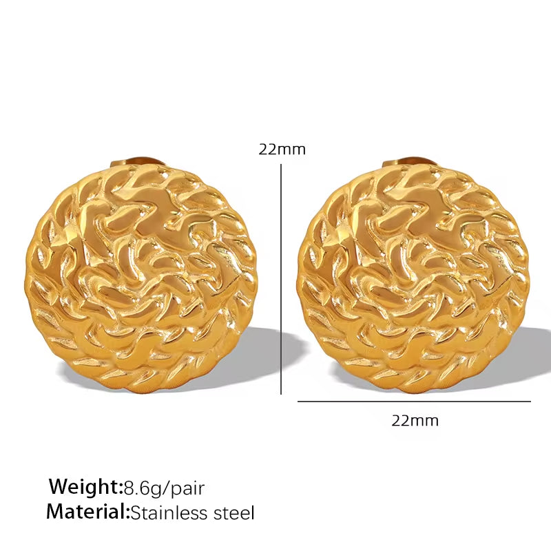 JEWELRY EH189 the Newest Stainless Steel 18K Gold Earrings French Vintage Disc Embossed Earrings for Women My Store