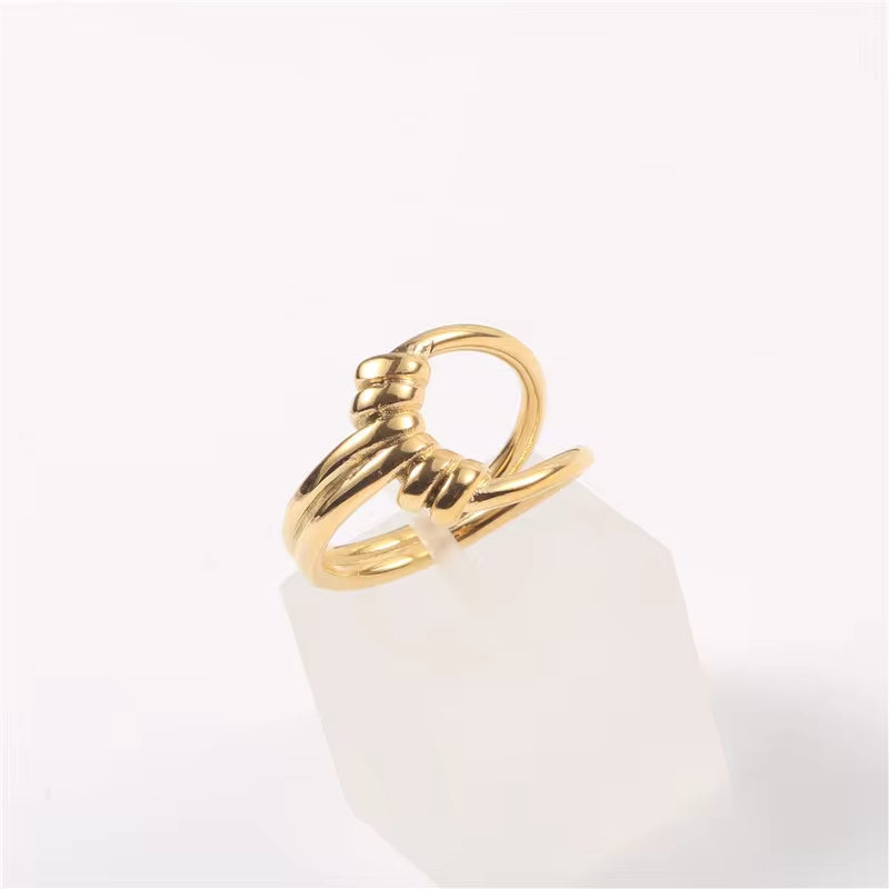 High End 18K Gold Plated Simple Knot Rings Stainless Steel Rings for Women Tarnish Free Jewelry My Store