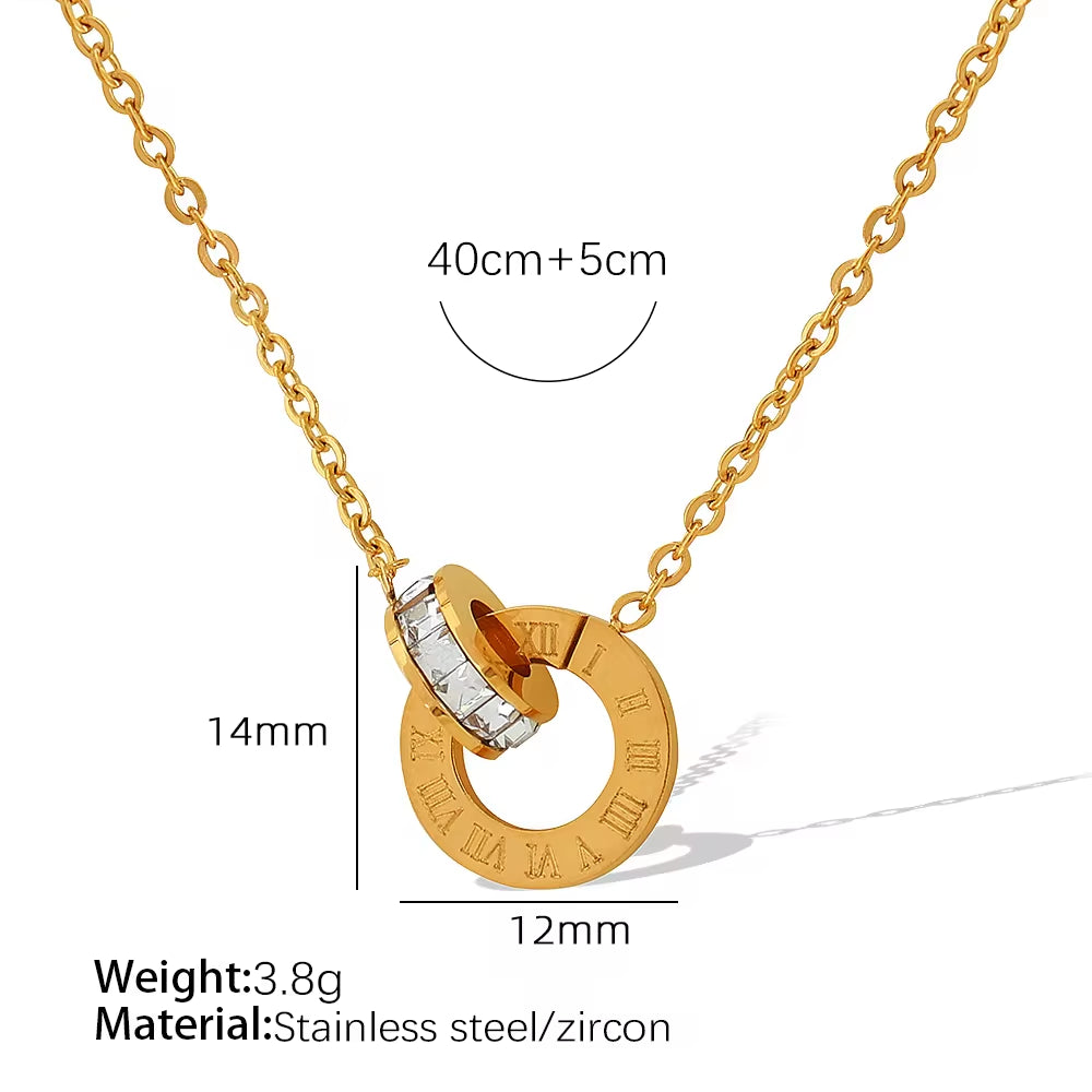 JEWELRY XL91 China Wholesale Double Ring Necklace with Diamonds Stainless Steel Jewelry 18K Gold Plated My Store