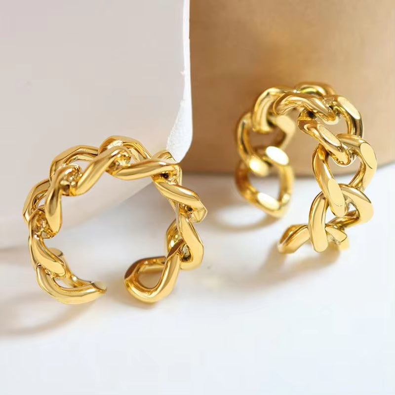 Fashion Metal Chain Twist Open Ring 18K Gold Plated Titanium Steel Non Tarnish Stainless Steel Jewelry Women My Store