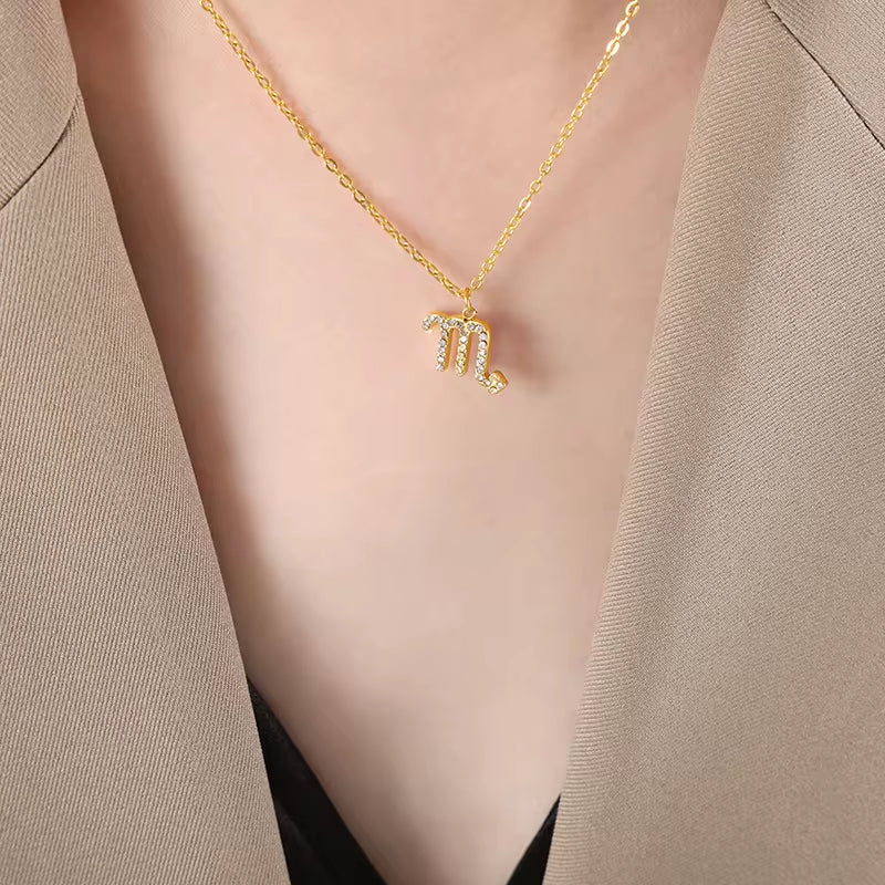 Minimalist Twelve Constellations18K Gold Plated Chain Crystal Charm Zodiac Necklace My Store