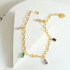 Fashion Gold Plating Titanium Steel Link Chain Zircon Stainless Steel CZ Square Bracelet for Ladies My Store