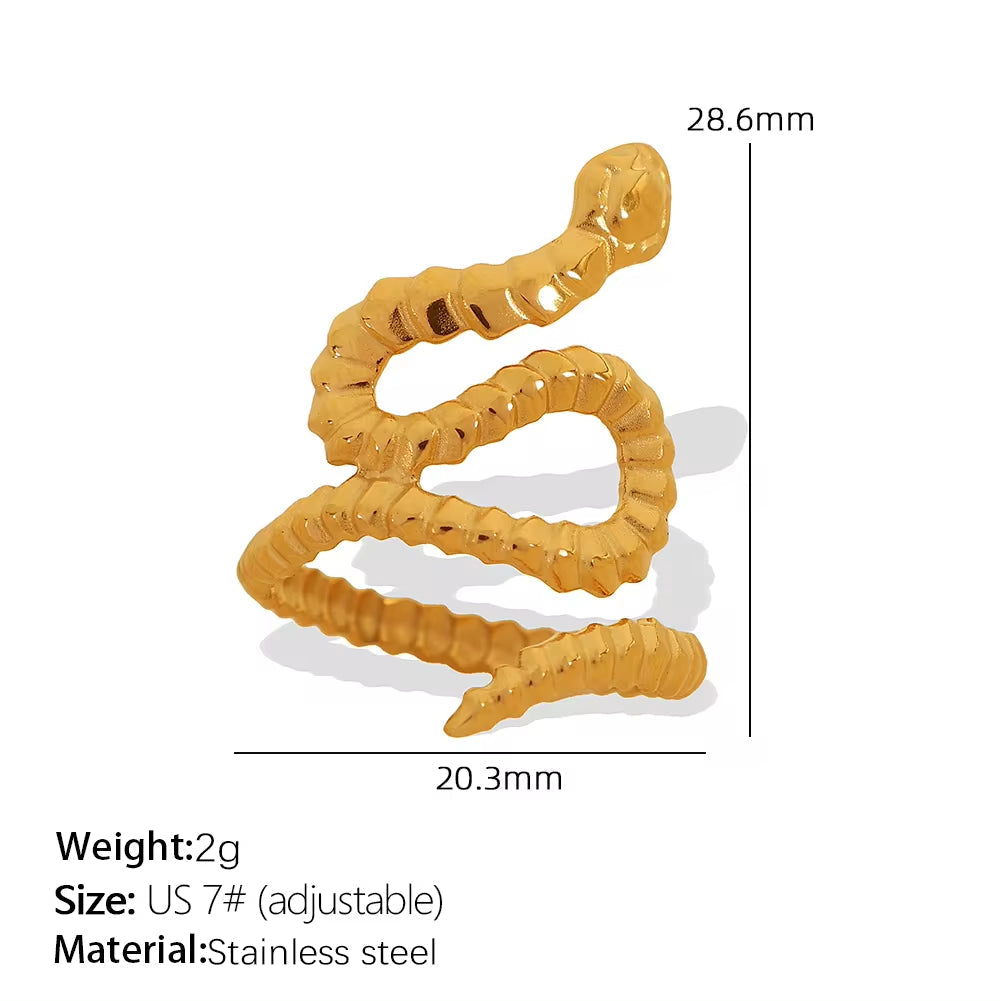 JEWELRY JZ38 Fashion Stainless Steel Alien Snake Style Ring Gold Plated 18K Open End Ring My Store