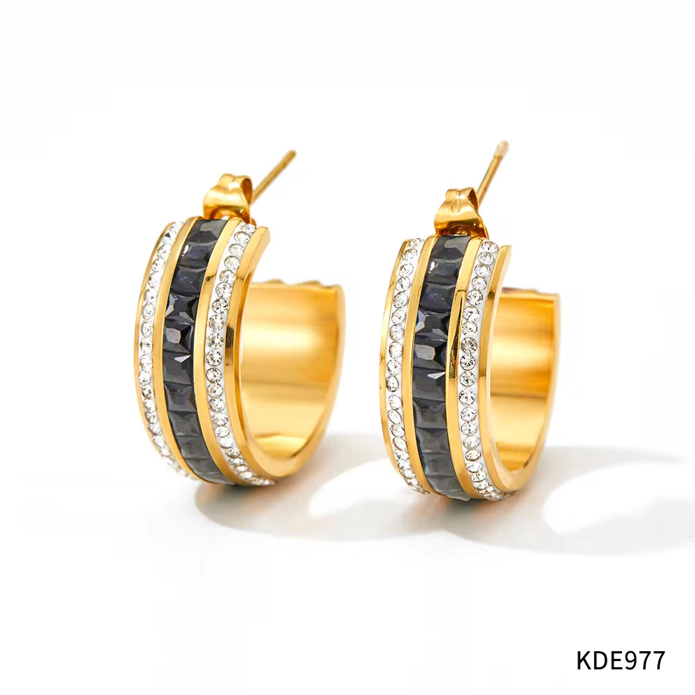 New Ins Designs Minimalist C Shape 18K Gold Plated Zircon Stainless Steel Stud Earrings for Women Jewelry My Store