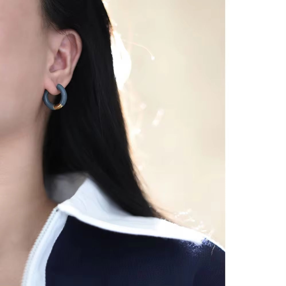 French Stainless Steel Enamel Hoop 18K Gold Plating Colorful Oil Dripping Huggie Clip on Earring for Girls My Store