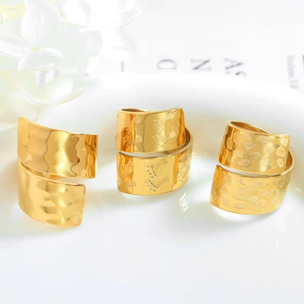 Finger Jewelry 18K Gold Plated Stainless Steel Double Layer Wide Open Ring for Women My Store