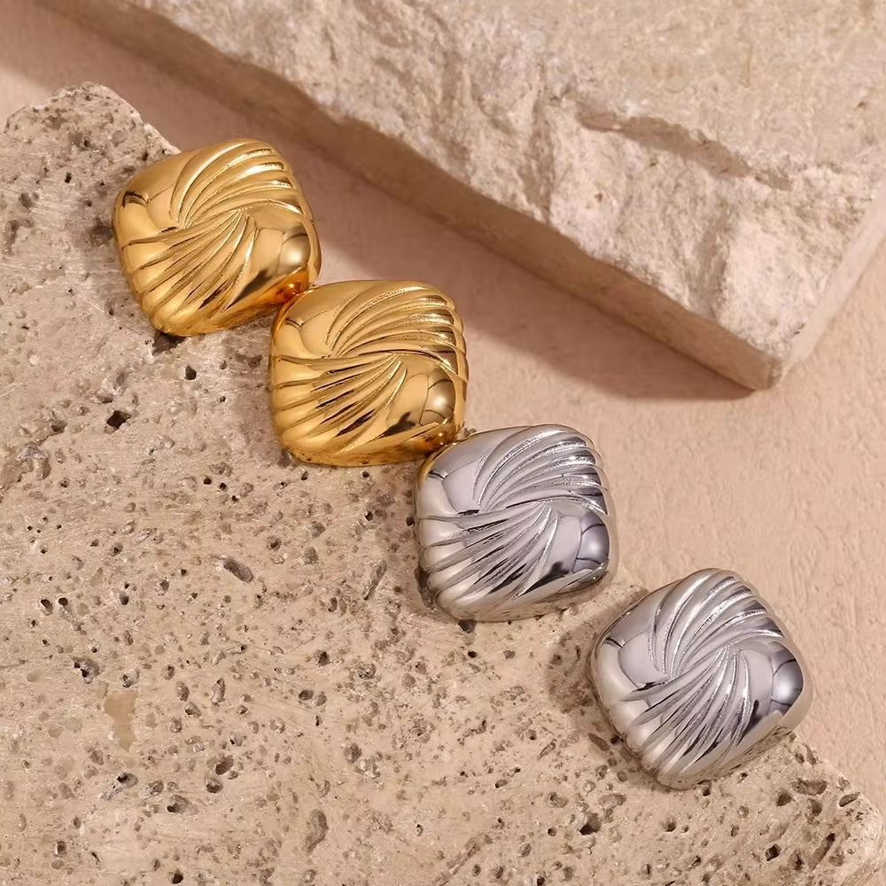 Dropshipping Trend 2024 Square Engraved Wing Stud Earrings Gold Plated Statement Jewelry Stainless Steel Earrings My Store