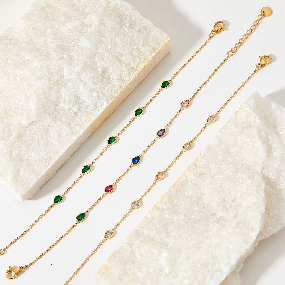 Fine Jewelry Non Tarnish Ankle White Gold Drip Zircon Women Stainless Steel Anklet My Store