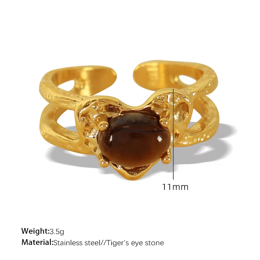JEWELRY JZ17-8 2024 Vintage Heart Ring Tiger Eye Turquoise Ring Stainless Steel Ring My Store