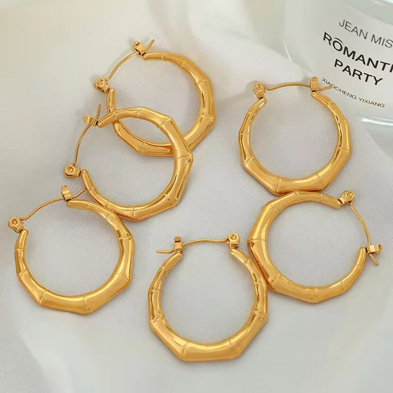 JEWELRY EH190 Wholesale Bamboo Hundred Matching Bone Earrings Stainless Steel 18K Gold Plated U Shaped Trendy Earrings My Store