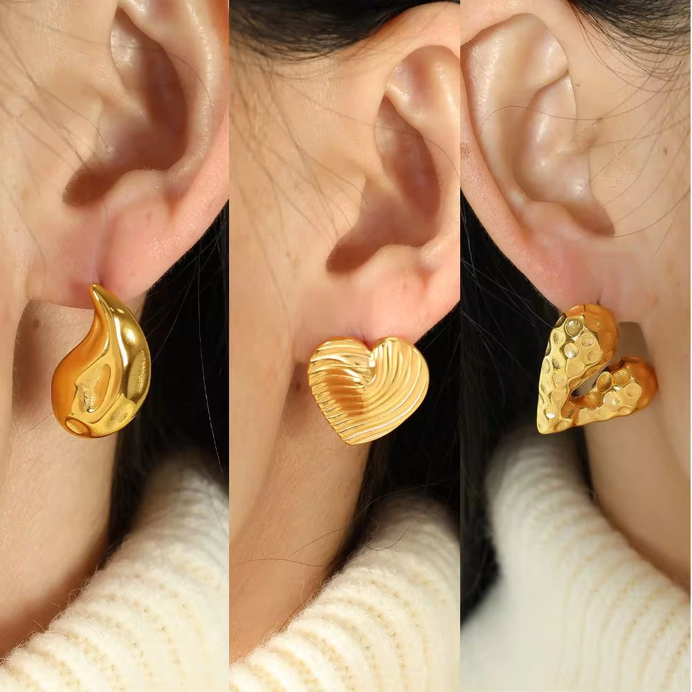 JEWELRY EH EH177-9 High Quality Wholesale Custom Cheap French Fashion Pleated Textured Heart Drop Earrings My Store