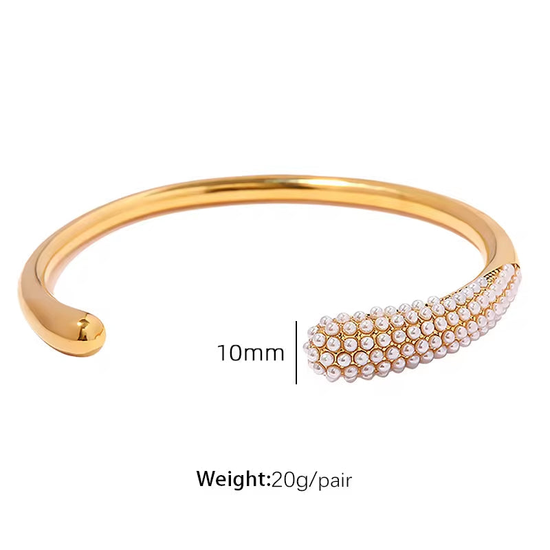 JEWELRY SZ25-6 Fashion Colorful Rhinestone Bracelet Senior Sense Imitation Pearl Bangle Stainless Steel Plated 18K Gold My Store