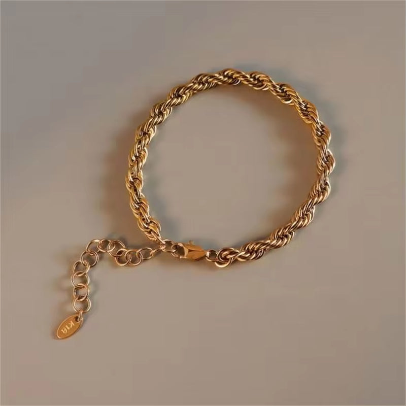 Twisted Rope Chain 18K Gold Stainless Steel Bracelet Femme Ladies My Store