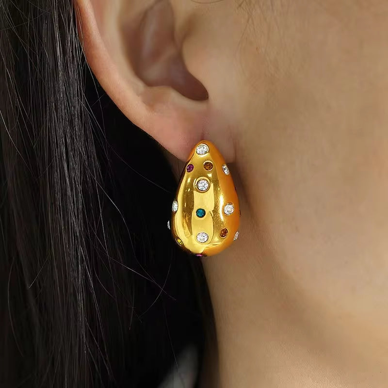 JEWELRY Customize Large Drop Earrings Niche High Design Inlaid Rhinestone Glue Bead Earrings Exaggerated Earrings My Store