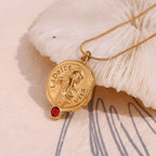 Engraved La Dolce Vita Fashion Lady Pendant Necklace Red Zircon Gold Plated Stainless Steel Jewelry My Store