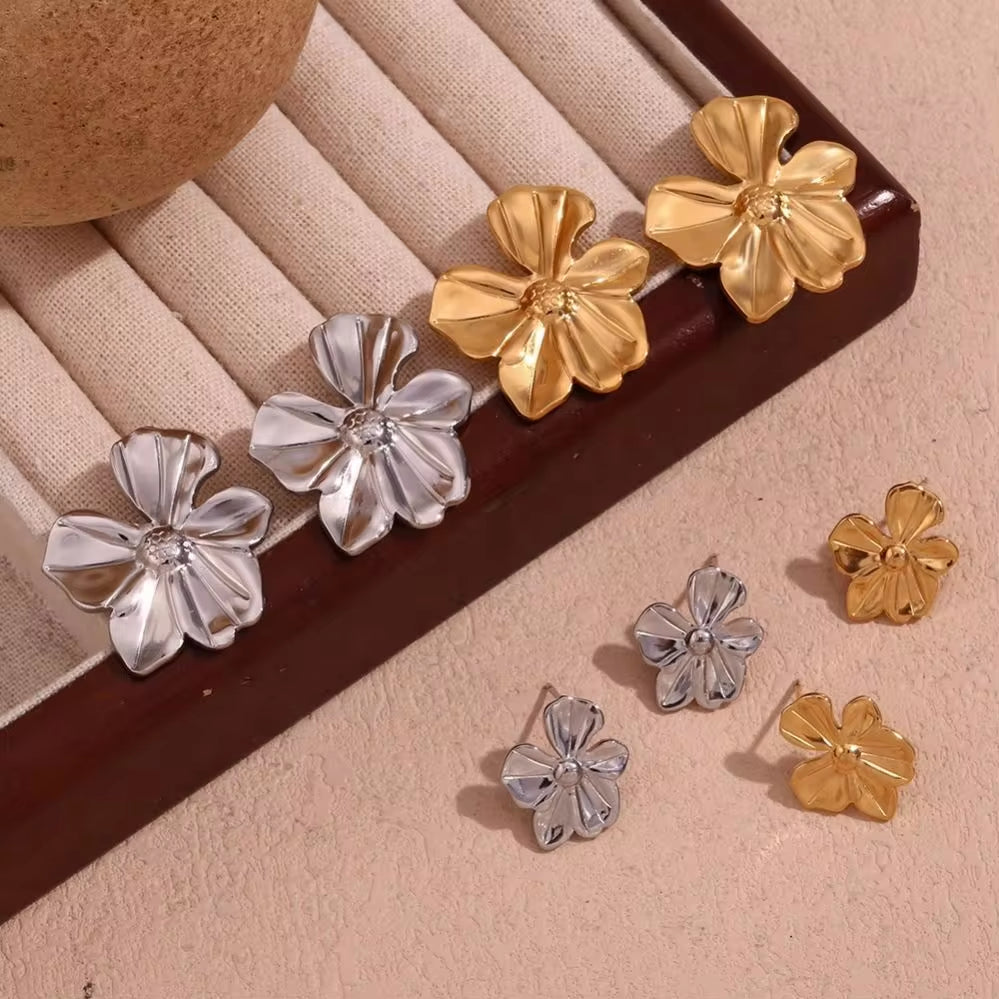 2024 New Arrivals Engraved Flower Earrings Gold Plated Gift for Girls Stainless Steel Stud Earrings My Store