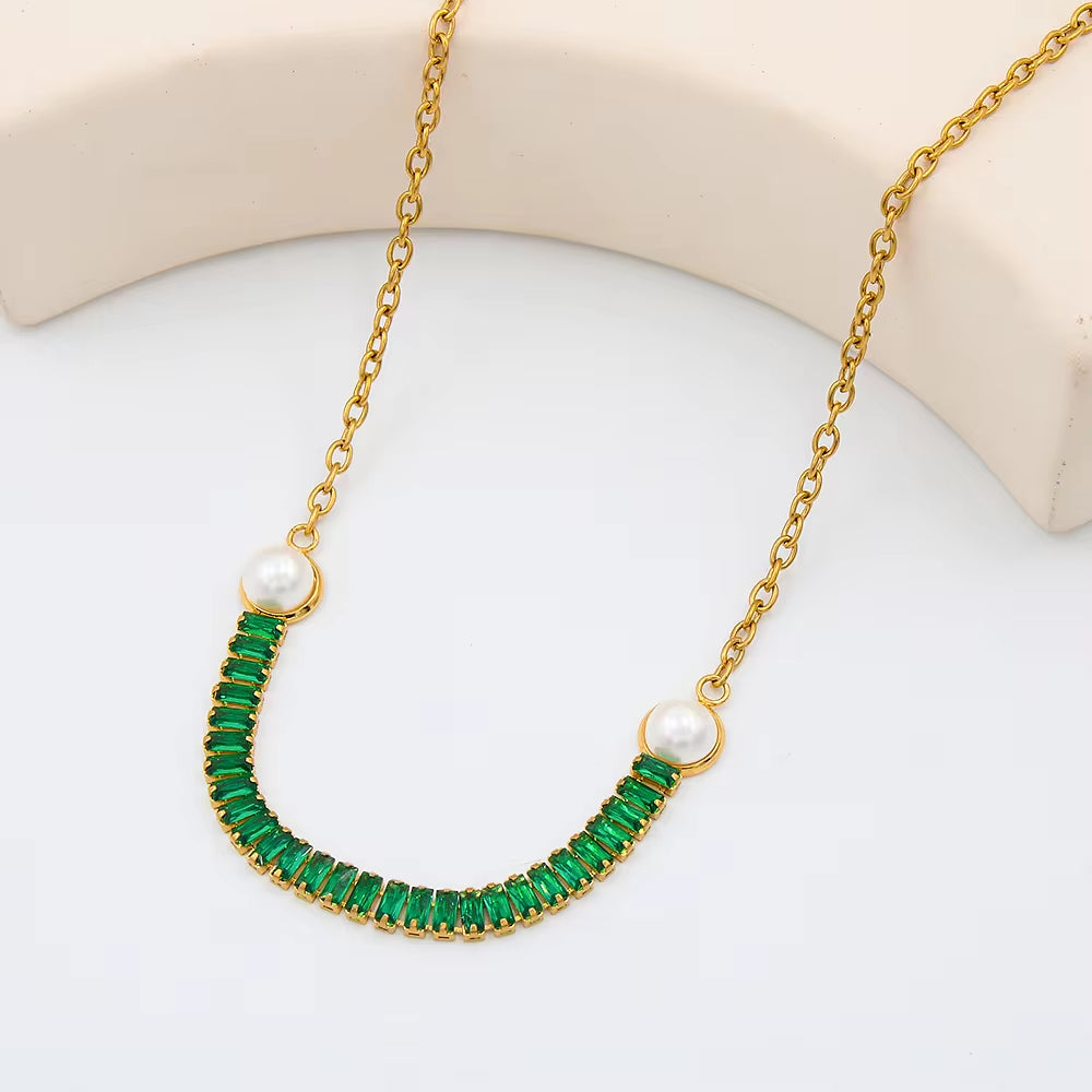 Stainless Steel Pearl Zircon Pendant Necklace for Women Jewelry Fashion Luxury Statement Necklace My Store