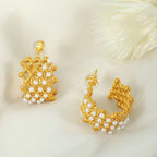 JEWELRY EH246-7 Hollowed Out Small Gold Beads Patchwork Grid-Like Earrings Set with Rubber Beads Rhinestone Earrings My Store
