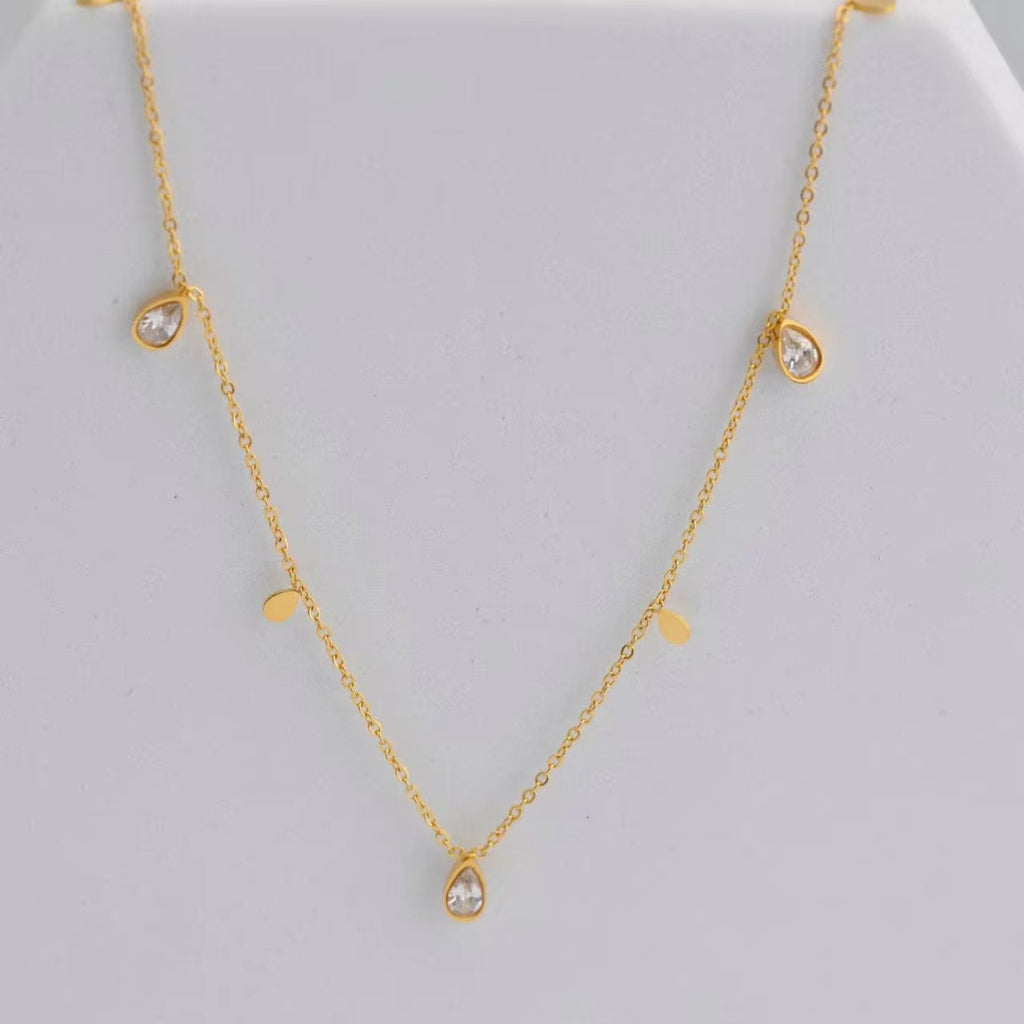 18K Pvd Gold Plated Water Drop Zirconia Dot Triangle Square Pendant Necklace Stainless Steel Tarnish Free Jewelry FJN0171N My Store
