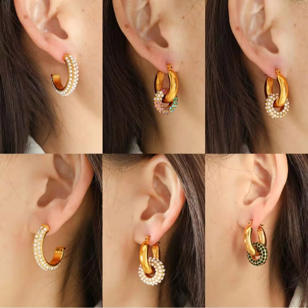 JEWELRY Exaggerated Geometric Circle Jewelry with Diamonds Circle Dangles Stainless Steel Gold Plated Earrings My Store