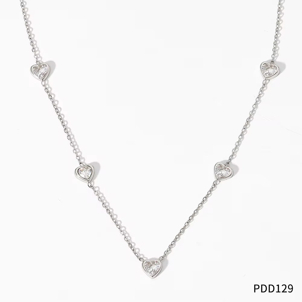 Luxury Jewelry Stainless Steel Chain Chocker Heart Zircon Pendant Necklace My Store