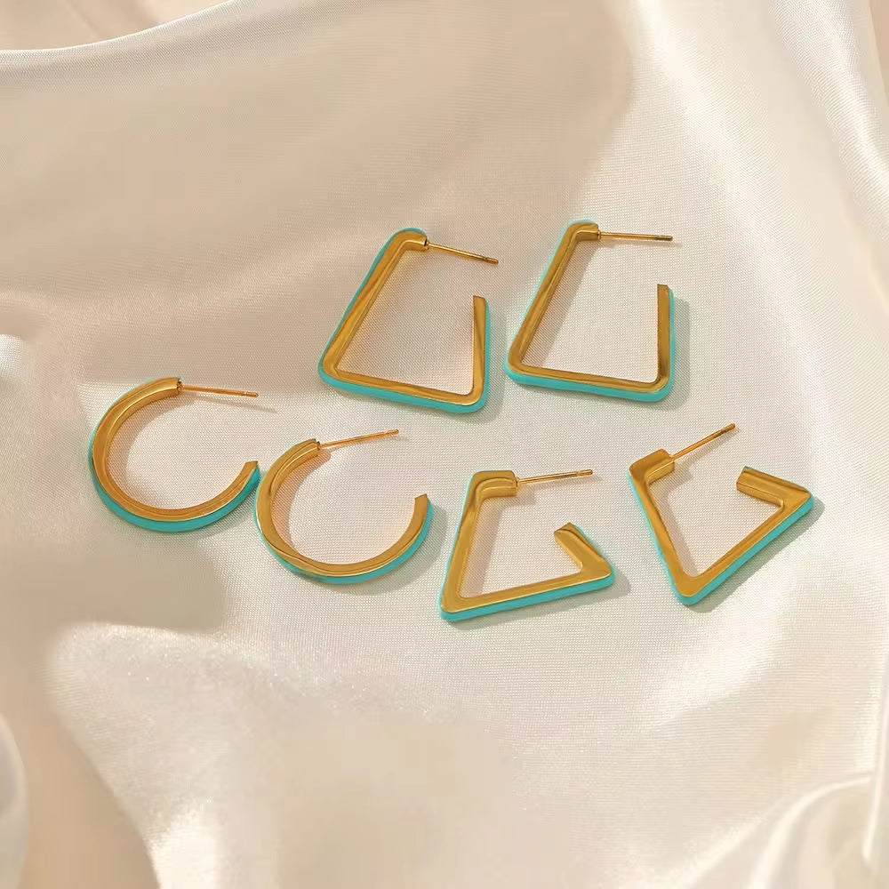 Vintage Blue Oil Dripping U-Shaped Geometric Open Earrings Stainless Steel Jewelry Gift Stud Earrings for Women My Store