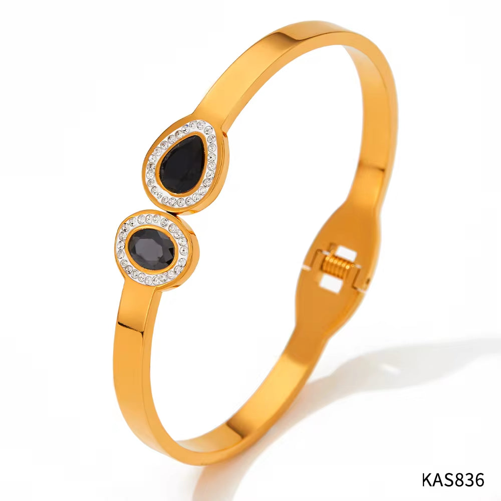 18K Gold Plated White Cubic Zirconia Setting Stainless Steel Band Bangles for Female My Store