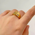 Stylish High Polished Stainless Steel Pentagram Cz Geometric Ring 18K Gold Plating No Fade Titanium Steel Smooth Square Ring My Store