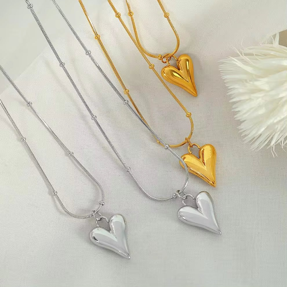 JEWELRY XL89-EH256 Simple Fresh Scenic Face Heart Necklace Earrings Heart Shape Texture Earrings Collarbone Chain Set My Store