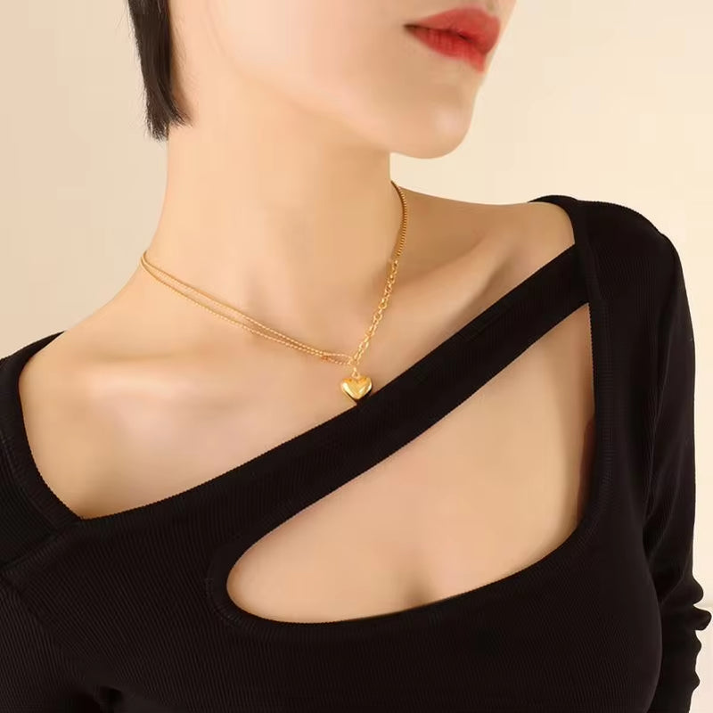 Punk Style Stainless Steel Heart Charm Choker Chain Link Necklace 18K Gold Plated for Women My Store