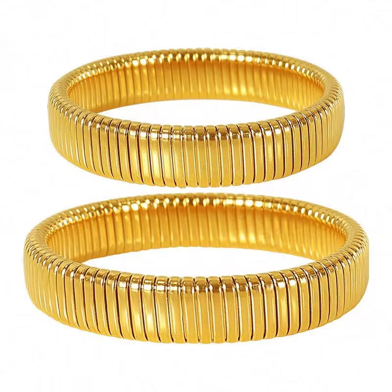 JEWELRY SZ16 Hight Quality Vertical Stripe Circle Stacking Bracelet Wide Bracelet Stainless Steel Bangle for Women My Store