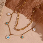Turquoise Evil Eye Charm Necklace Double Layer Chain Necklace Gold Plated Stainless Steel Jewelry My Store