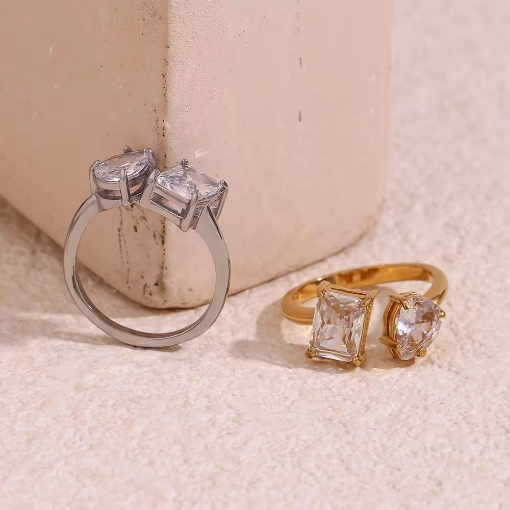 Water Drop Zircon Rings Shining Gold Plated Jewelry Valentine Couple Jewelry Stainless Steel Rings My Store