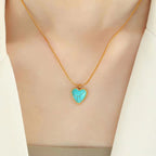 JEWELRY XL95 New Emerald 18K Gold Stainless Steel Heart Shaped Turquoise Pendant Necklace My Store