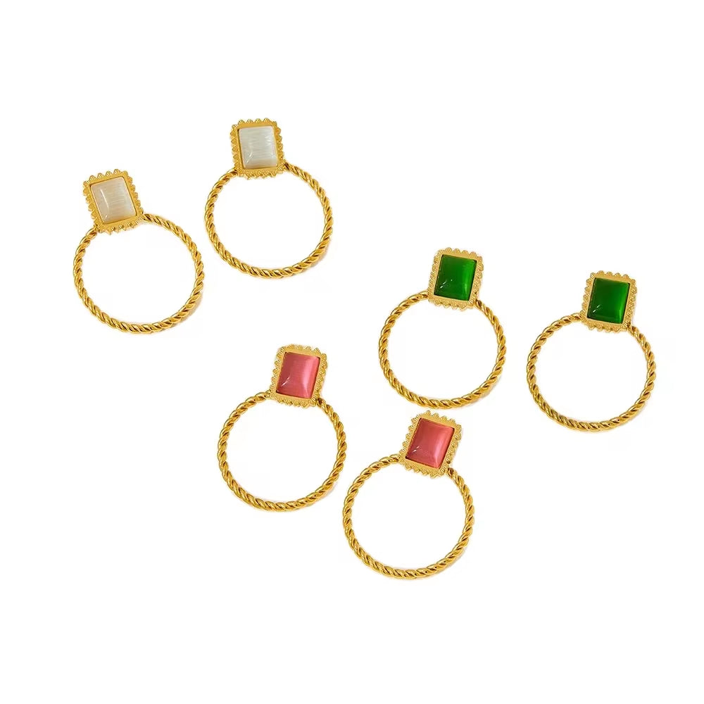 New Retro Exaggerated Elegant Big Statement Sexy Accessories Women Gold Plated Opal Screw Back Stud Earrings My Store