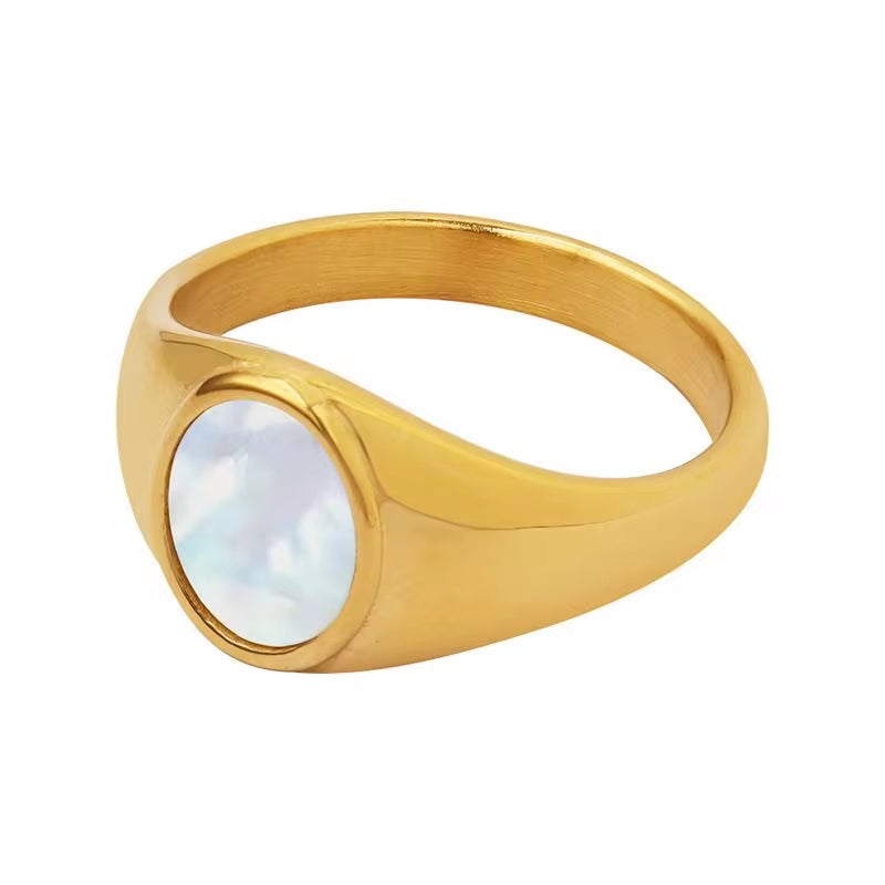 Natural Gemstone Stainless Steel Women White Sea Shell Titanium Steel Gold Plated Non Tarnish Rings My Store