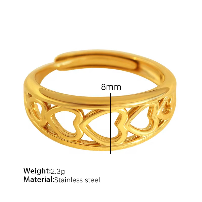 JEWELRY JZ06-11 Japan and South Korea Simple Stainless Steel 18K Gold Hollow Geometric Lines Open Ring for Women My Store