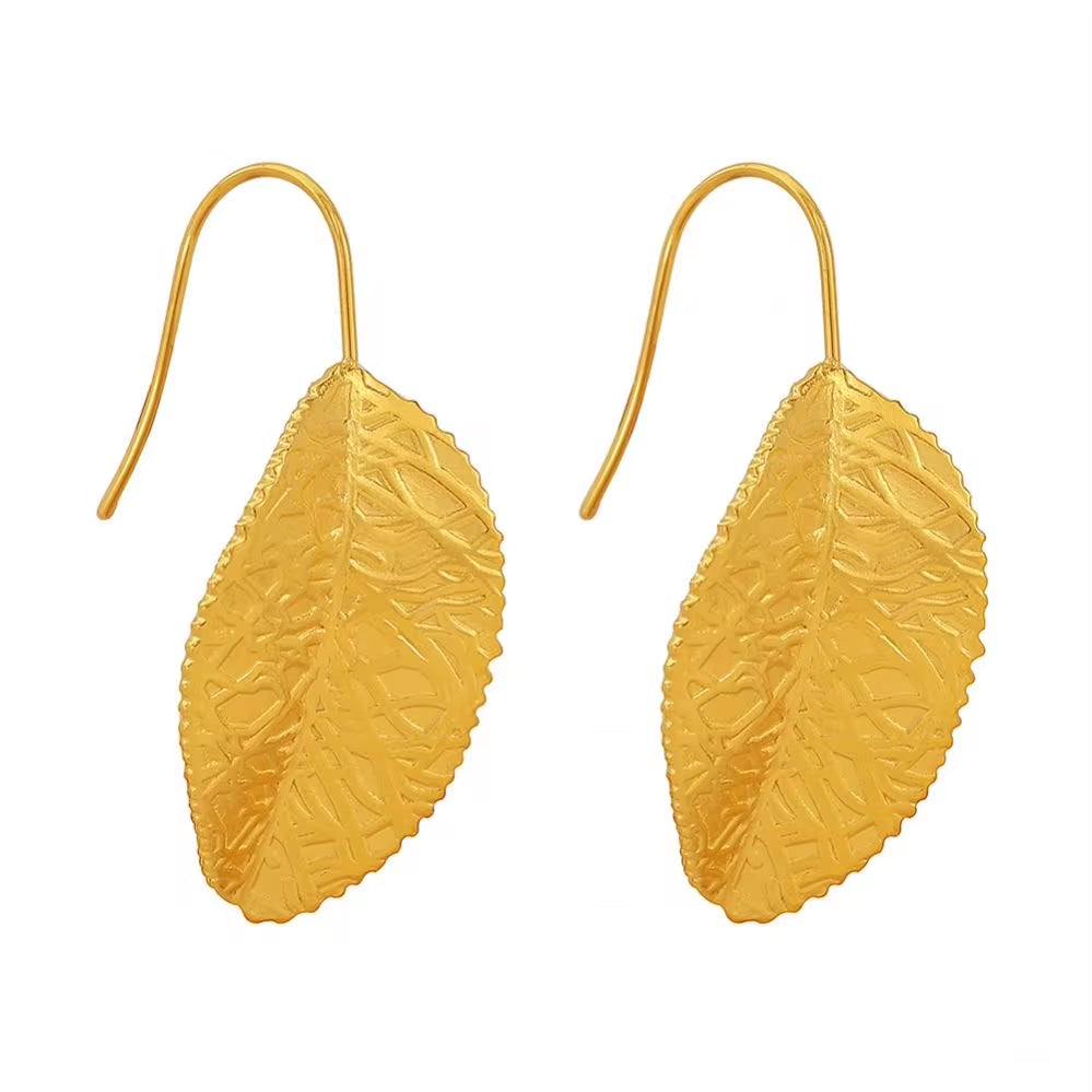 JEWELRY EH96 Fashion Stainless Steel Leaf Earrings Niche Vintage Gold Leaf Earrings My Store